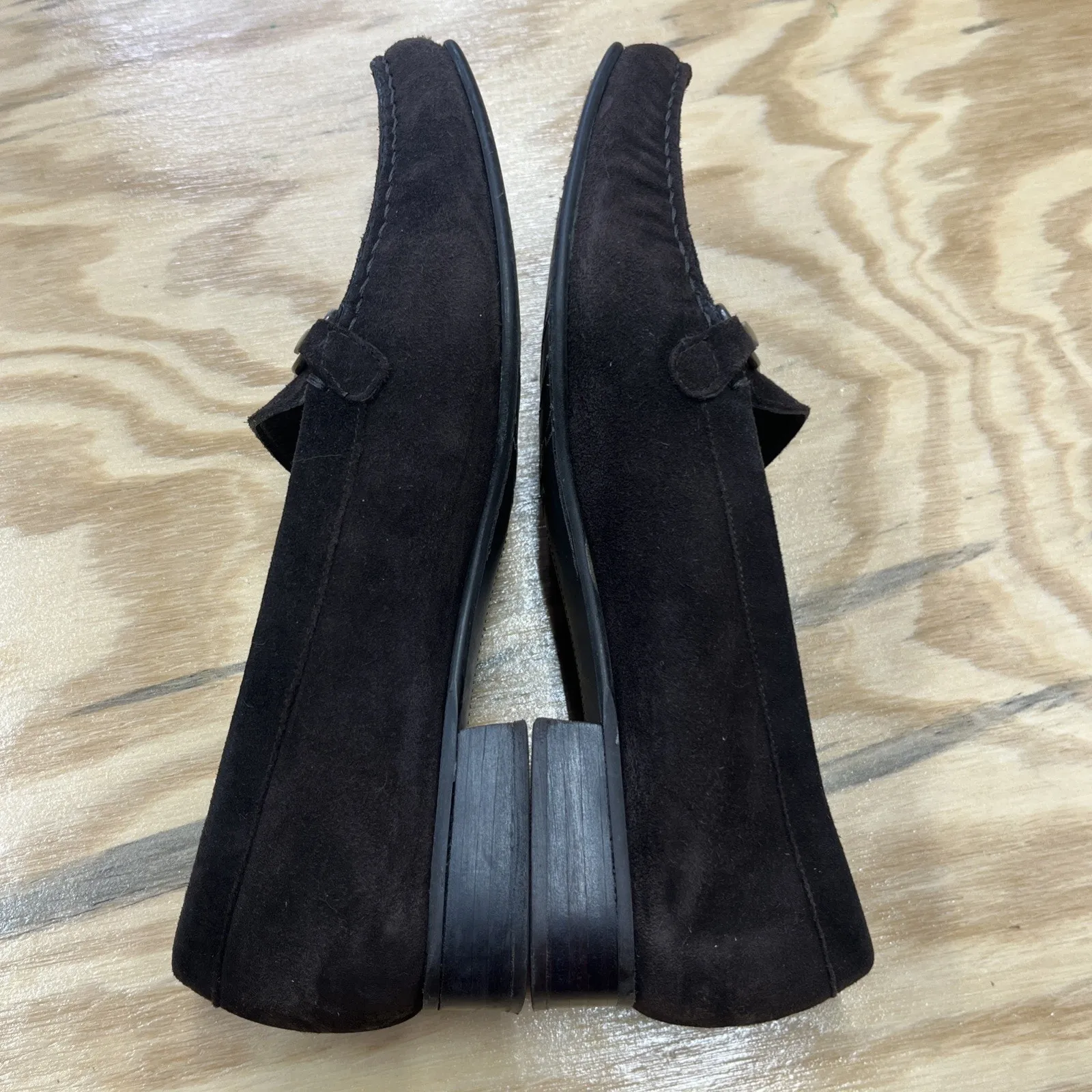 Stuart Weitzman Jeweled Suede Loafer Womens 8.5M Brown Block Heel Career Preppy - Image 9