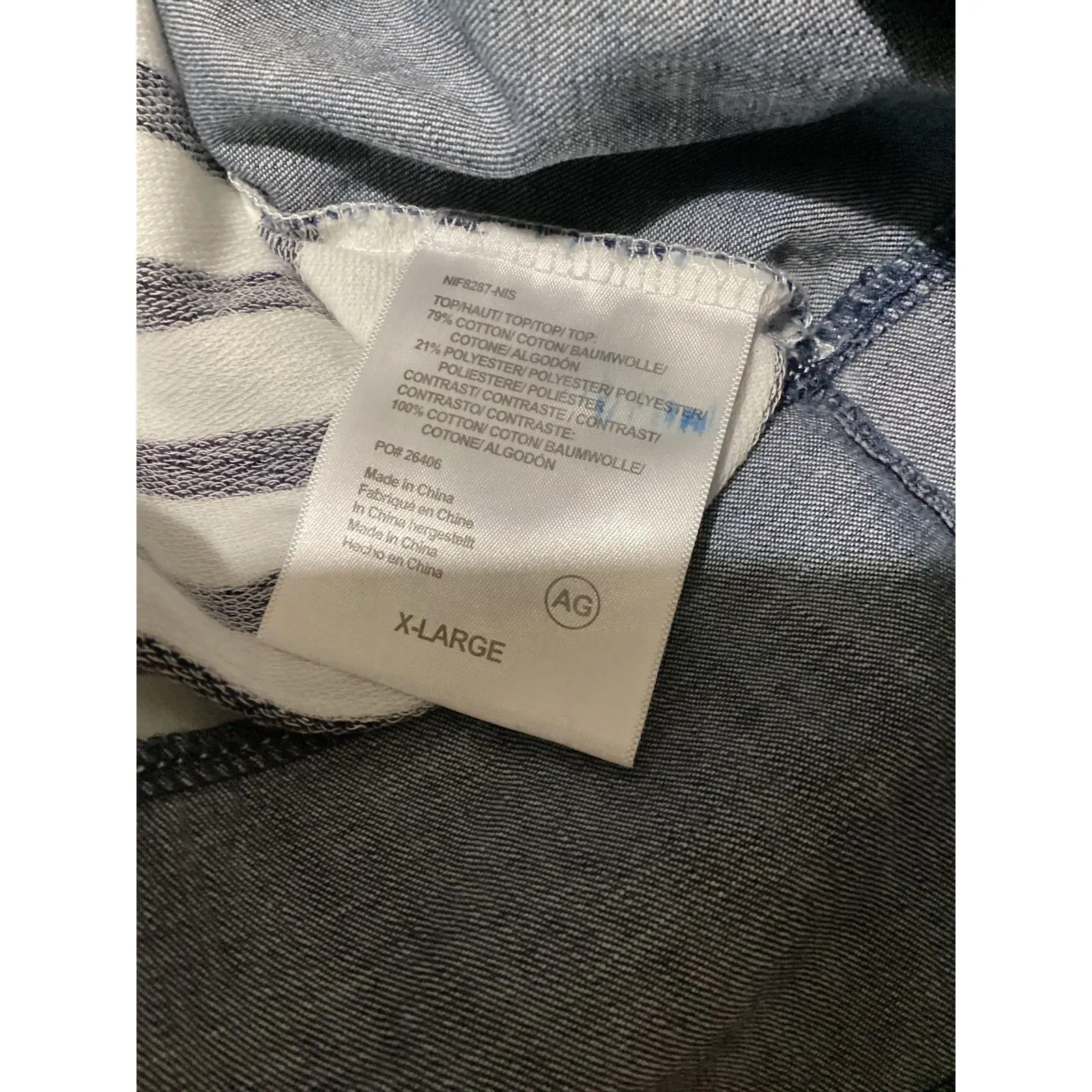 AG Adriano Goldschmied Shirt Womens XL Navy White Striped Chambray Back Zip - Image 5