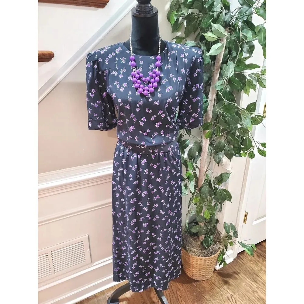 Vintage Karin Stevens Black Rayon Round Neck Half Sleeve Knee Length Dress 10 - Image 12