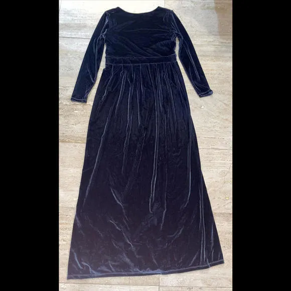 DESIR COUTURE‎ Gray Velvet Gown Maxi Dress Sash High Slit M Size M - Image 7