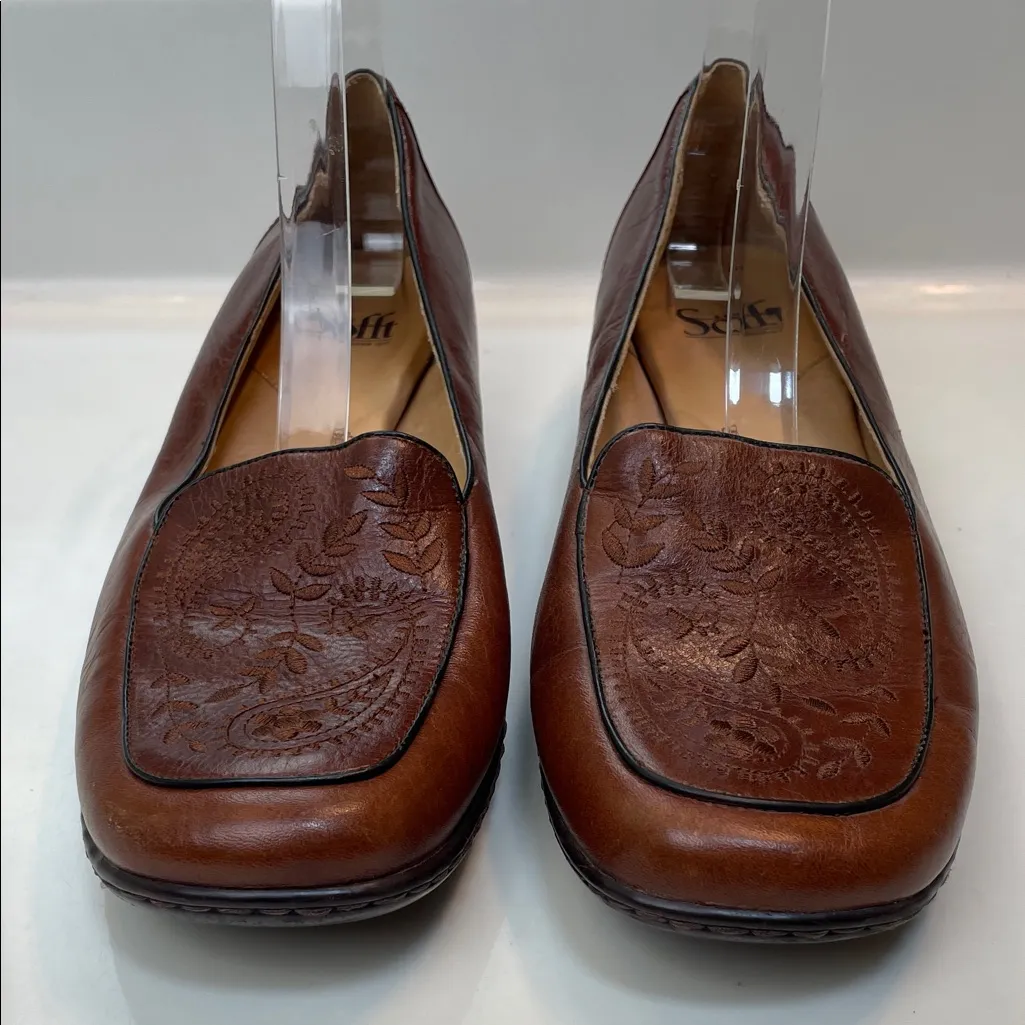 Sofft Women’s Boho Leather Paisley Floral Embroidered Brown Comfort Loafers Size 10 - Image 3