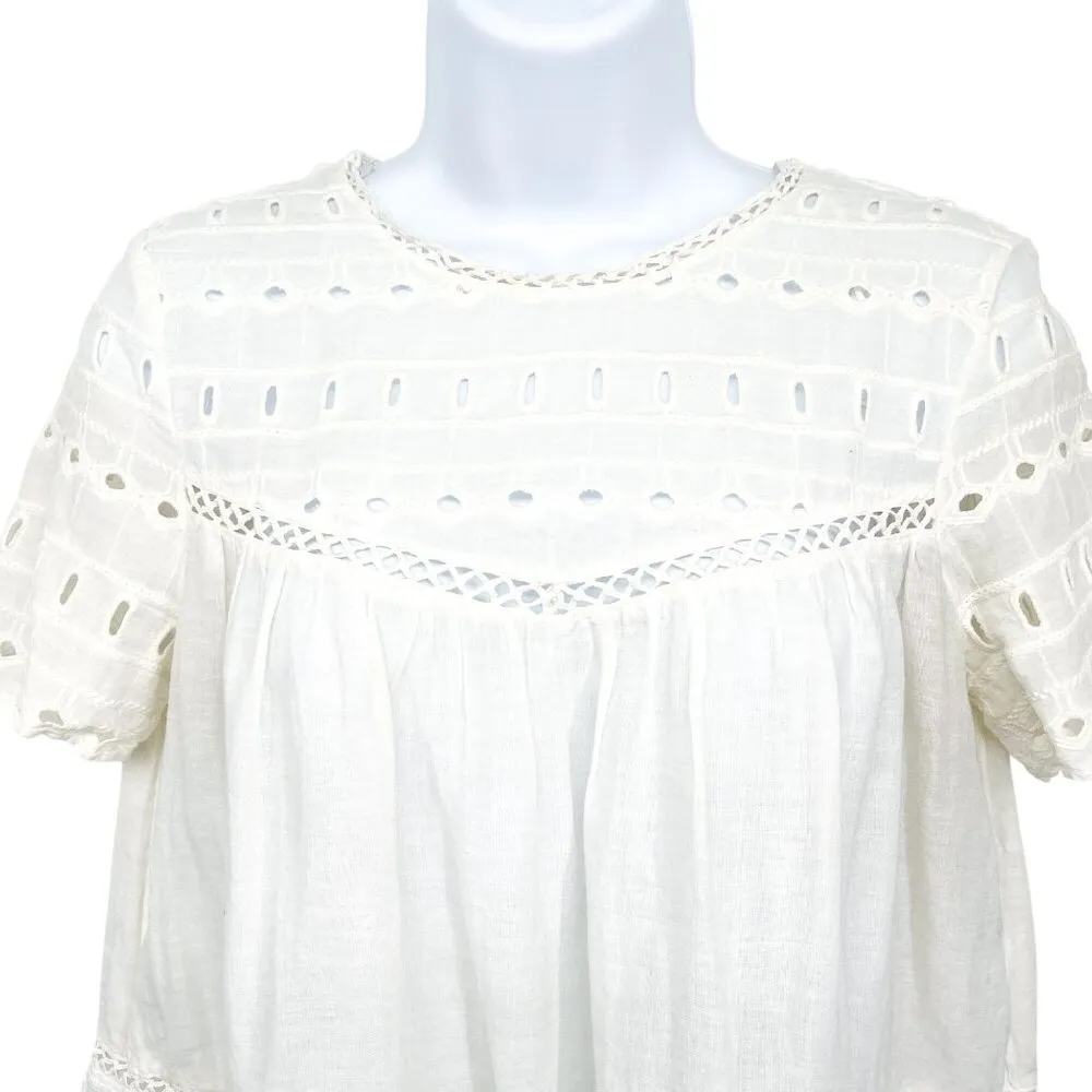Zara trf Lace Eyelet Cottagecore Flowy Cropped Cutout Blouse Top Shirt XS - Image 3
