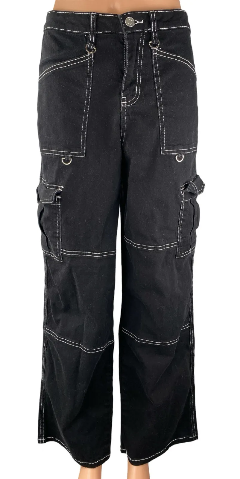 Rachel Paige Black High Rise Baggy Wide Leg Utility Cargo Trouser Jeans Pants M Size M - Image 1