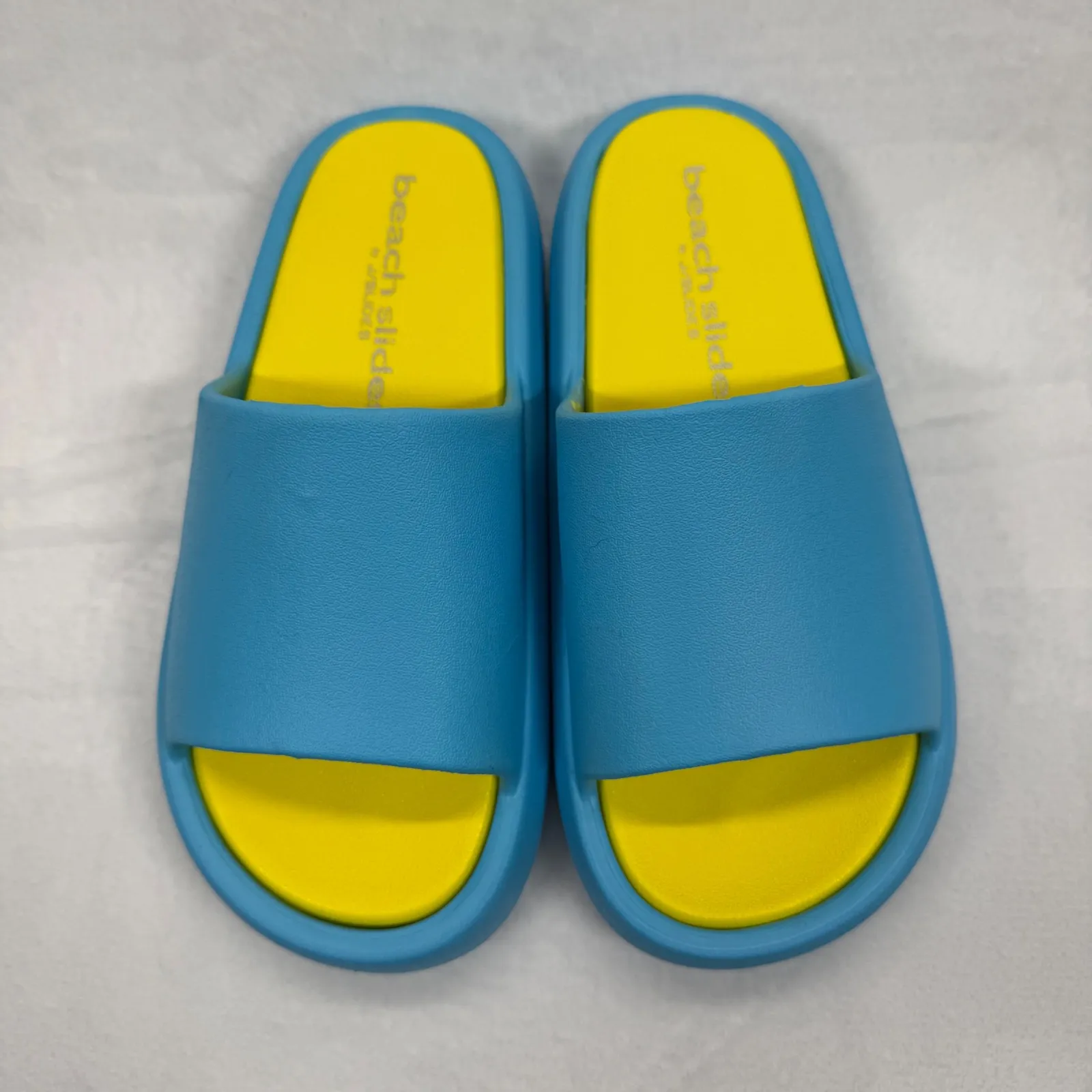 J/Slides Beach Slides Turquoise Yellow EVA Squish Sandals Comfort‎ Size 7M Blue - Image 3