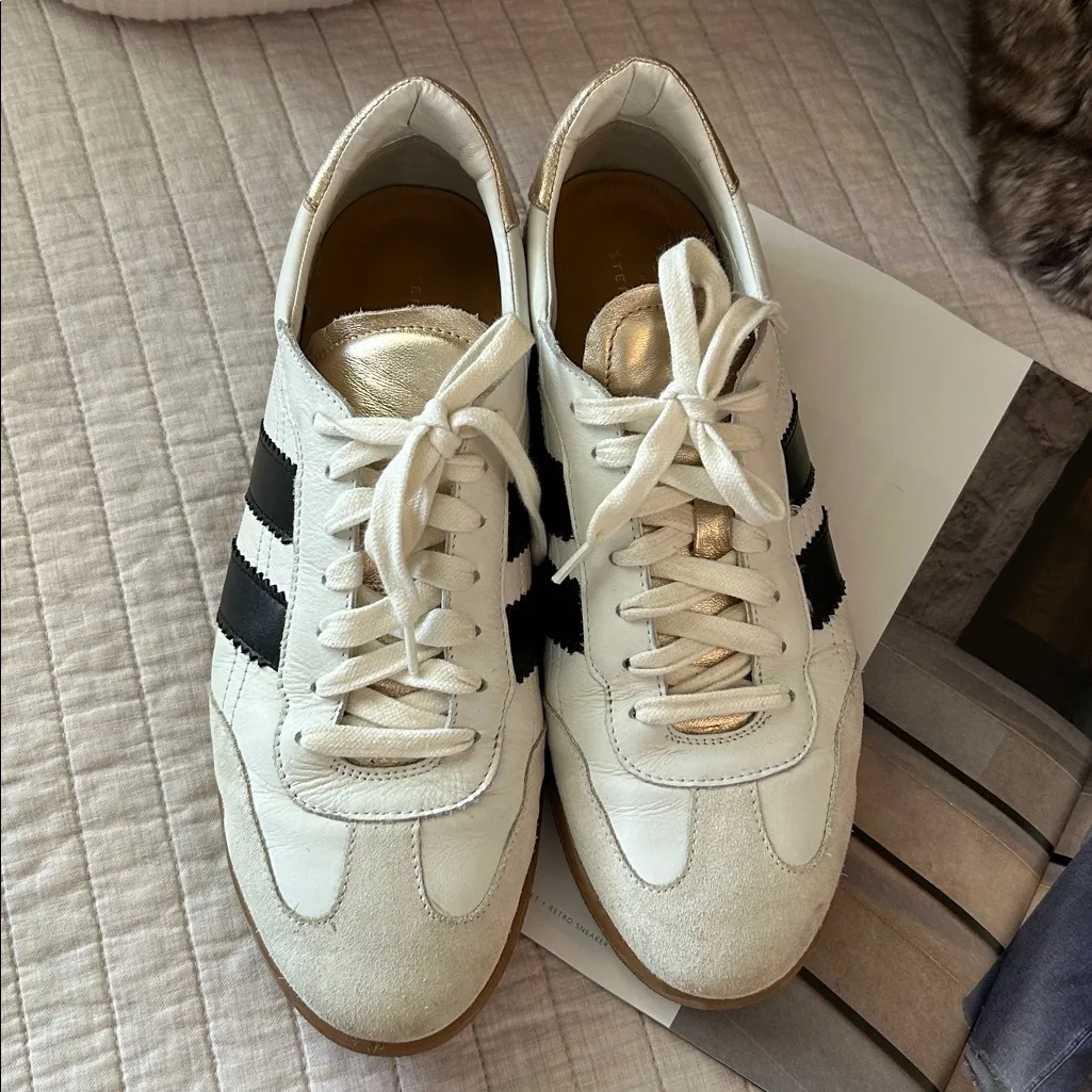 Stefano Lauran white leather suede black stripe sporty low sneakers 41 - Image 2