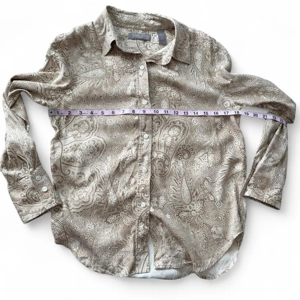 Vintage Silk Paisley Button Up Shirt, Women's Size PM - Image 7