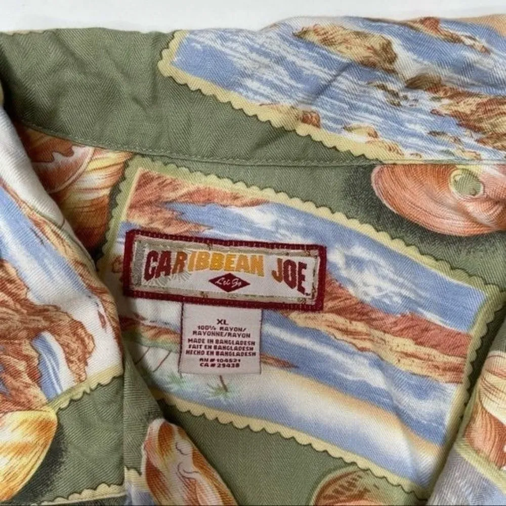 caribbean joe hawaiian conch shell postcard short sleeve hawaiian shirt XL - Image 3
