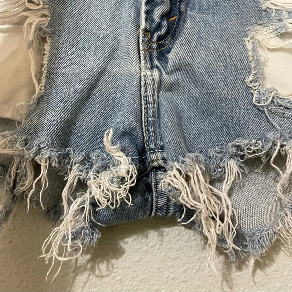 Furst of a Kind Distressed Cut Off Jean Shorts Womens S Festival Denim - Image 5
