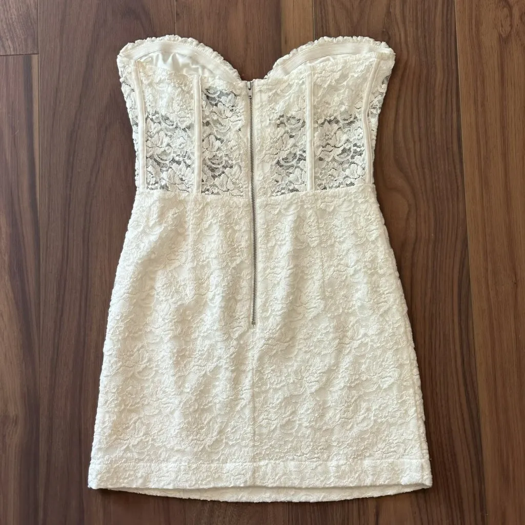 Bardot White Lace Strapless Corset Mini Dress Size 6 - Image 6
