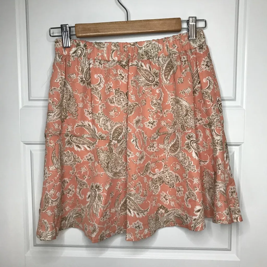 Paper Crane Paisley Skirt Women's Small Peach, Neutral Lined‎ Tie Elastic Waist - Image 3