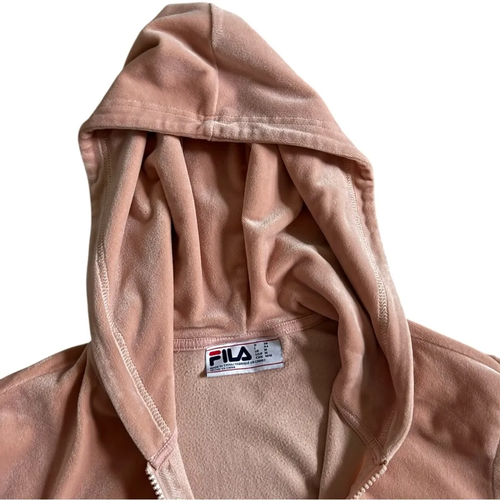 Fila Velour Zip-Up Hoodie Blush Pink Y2K Logo Sweatshirt Size Medium - Image 2