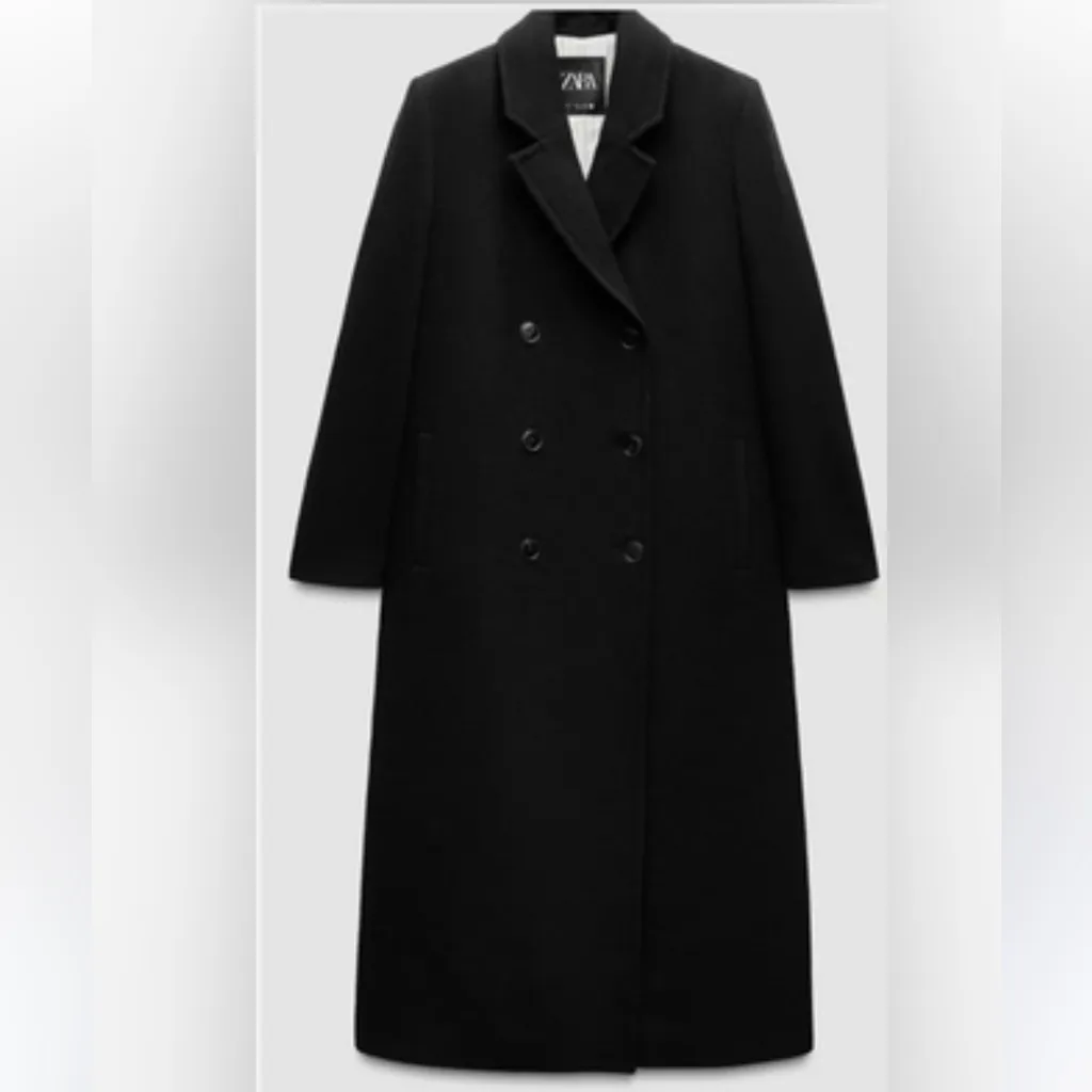 Zara Black Long Wool Blend Coat - Image 3