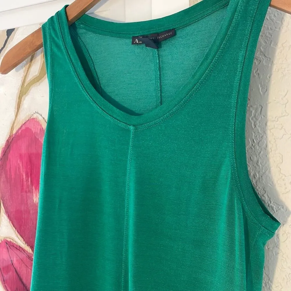 Armani Exchange A|X Kelly Green Asymmetrical Tank Top T-Shirt V Neck St Patricks - Image 2