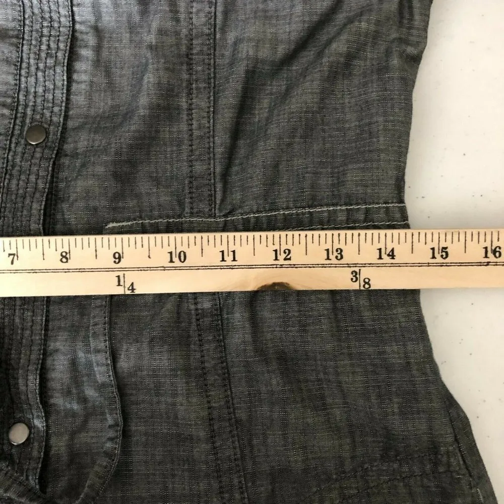 Columbia Shirt Dress Cowl Neck Pockets Mini Chambray Long Sleeve Gray XS - Image 6