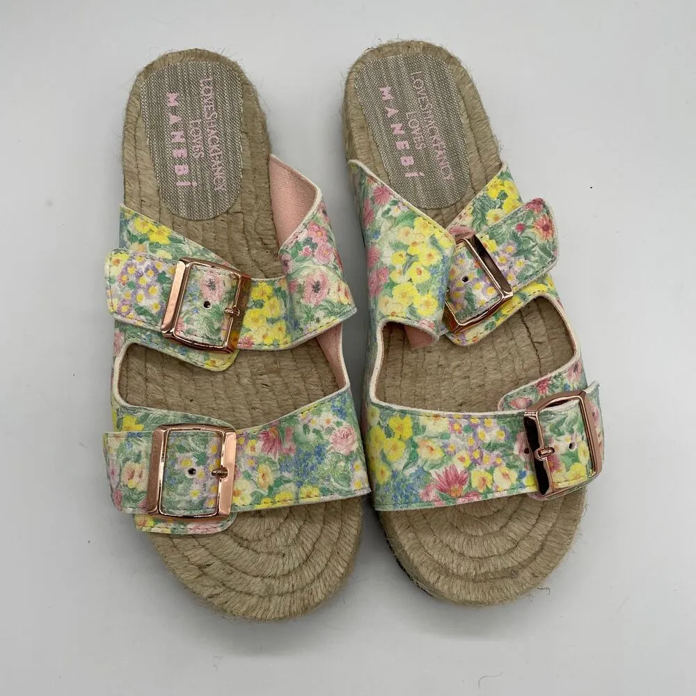 LoveShackFancy x Manebí Nordic Floral Leather Espadrille Slides - Rainbow Skies - Image 4