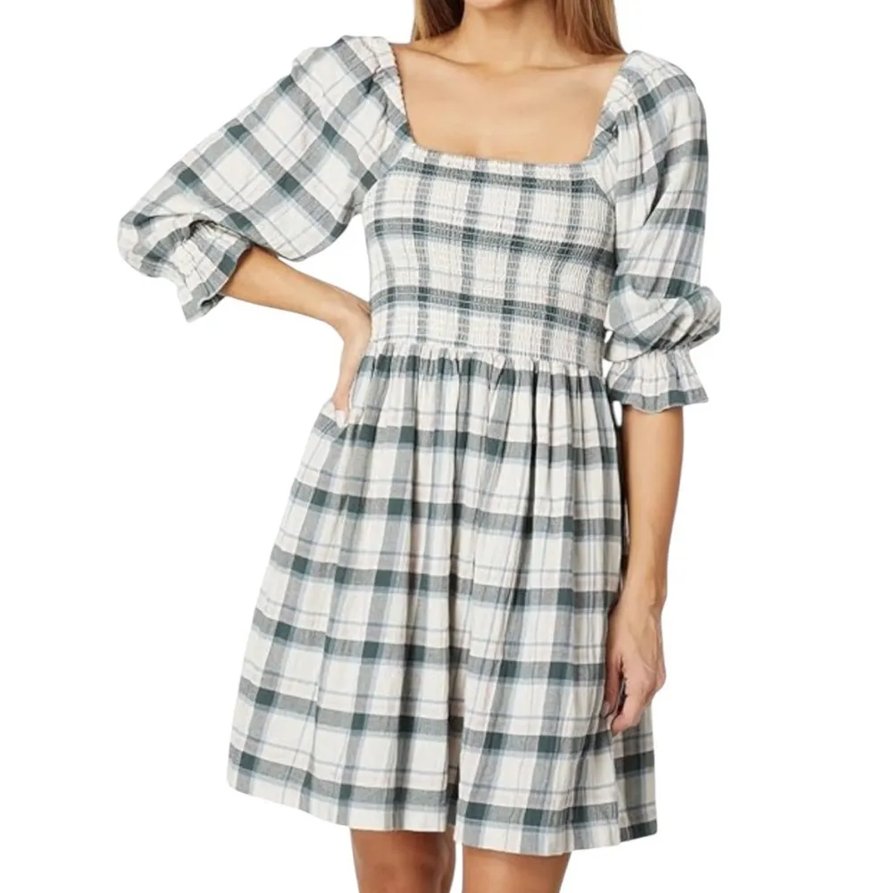 NWT Madewell Cotton Flannel Lucie Smocked Mini Dress in Lebaum Plaid Size XS - Image 9