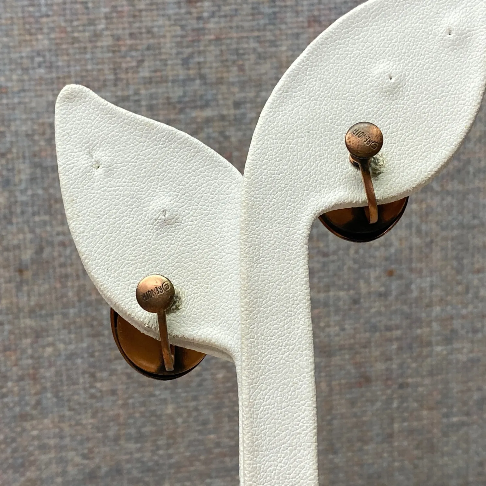 Vintage Mid Century Modernist Renoir Copper Tulip Flower Screw Back Earrings Brown - Image 4