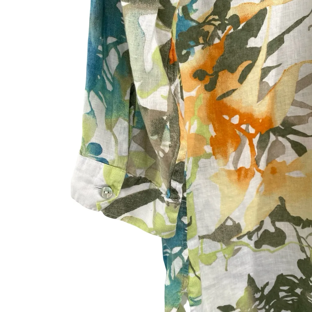 Chico's Linen Floral Tropical Button Down Shirt Tunic No-Iron - Image 7