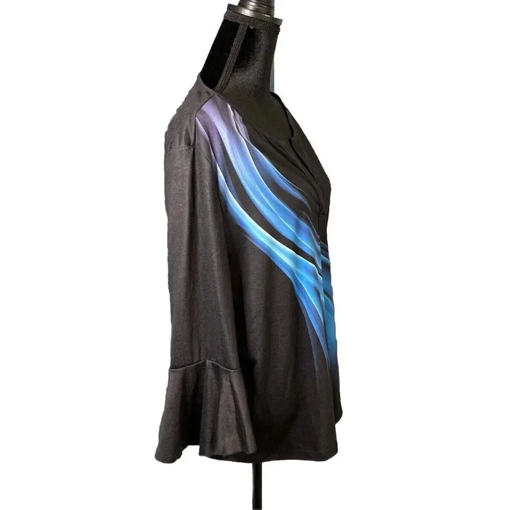 Noracora Women's XXL Long Bell‎ Sleeve Tunic Top Jersey Blue Black Geometric NEW Size undefined - Image 3