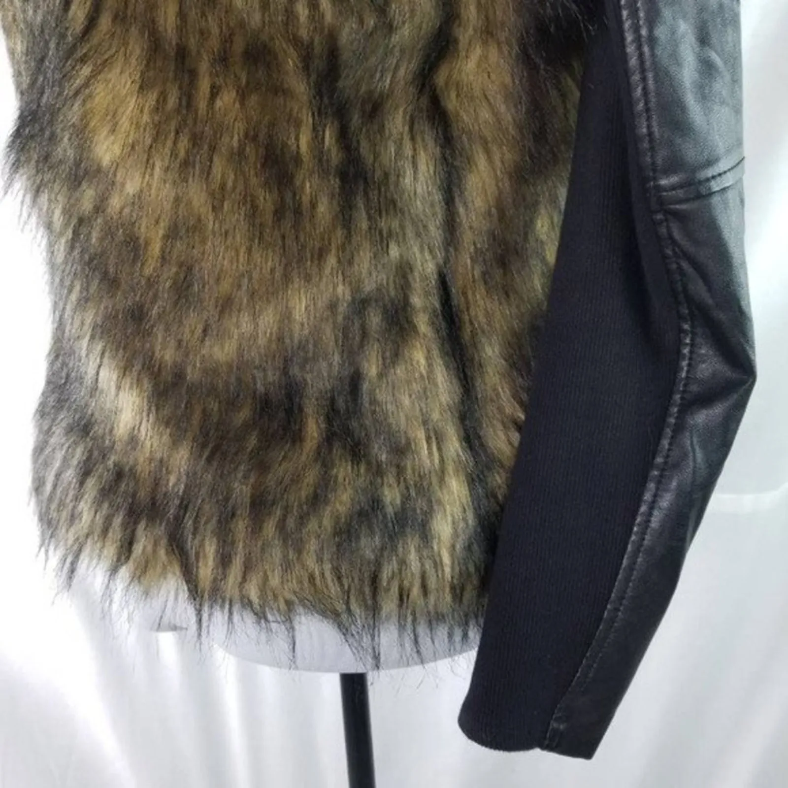 Bardot Womens Faux Fur Leather Long Sleeves Jacket Coat Black Tan Size 6 - Image 8