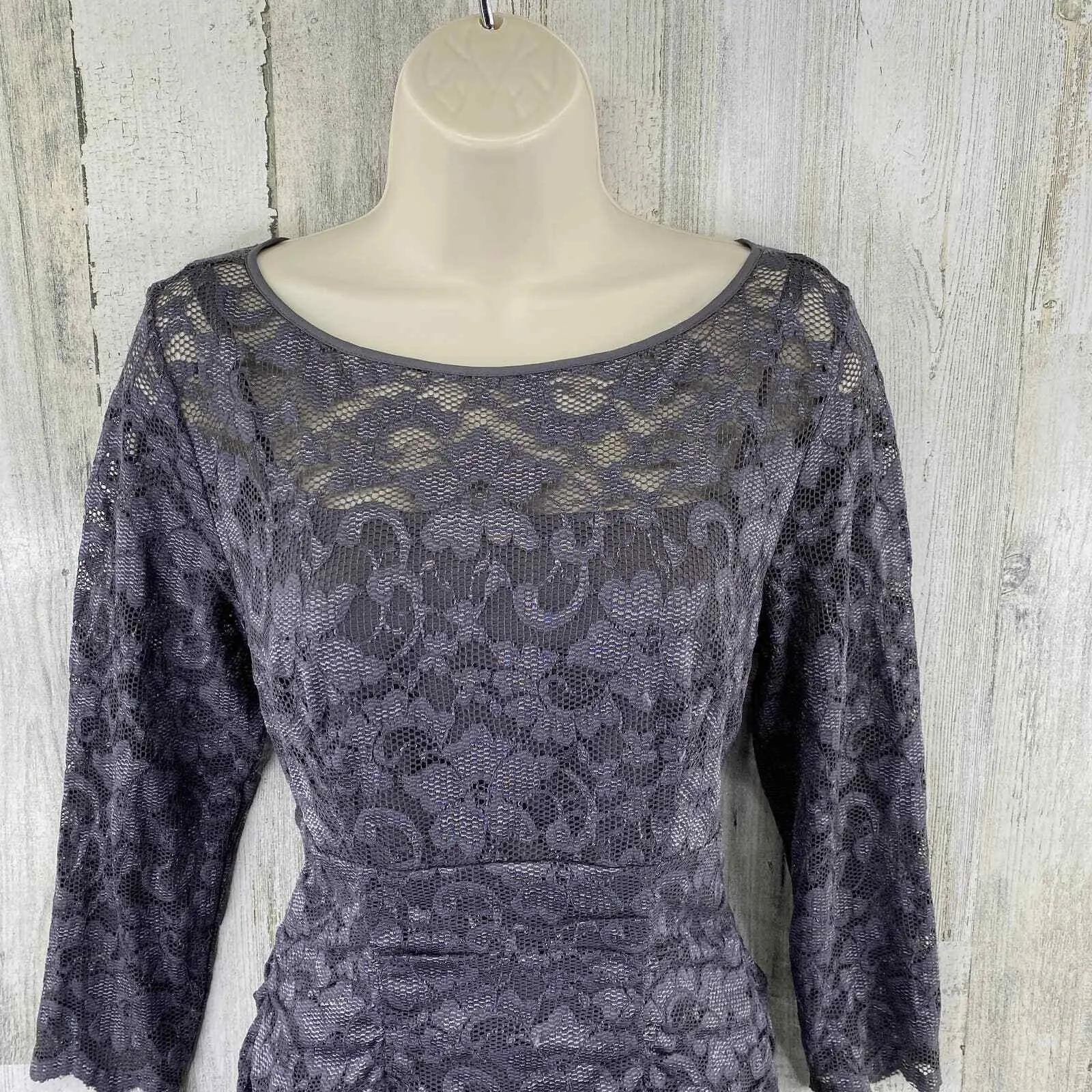 Eliza J. Royal Collection Dress Womens 10 Purple Gray Lace Lined Zip Button Back - Image 3