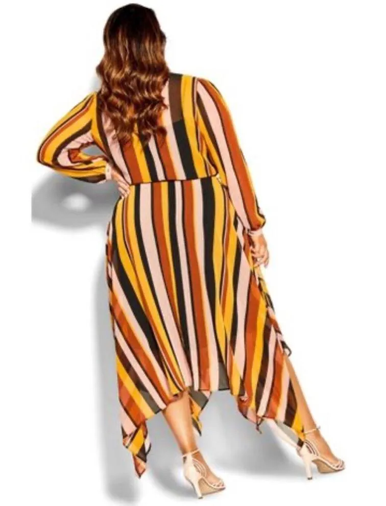 City Chic Dress Gold Stripe Multicolored Maxi Sz 22W NWT V Neck Asymmetrical Hem - Image 3