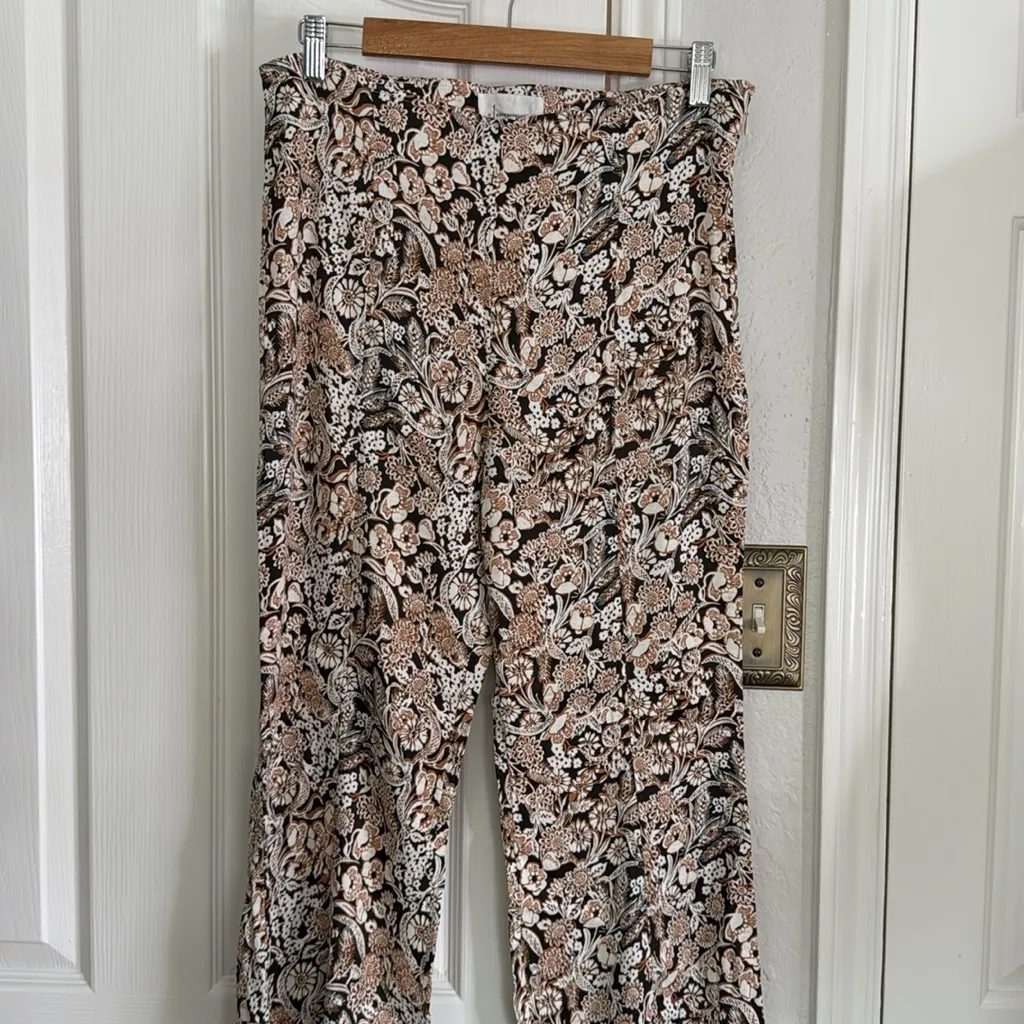 Anthropologie floral motif satin flare leg pants - Image 4