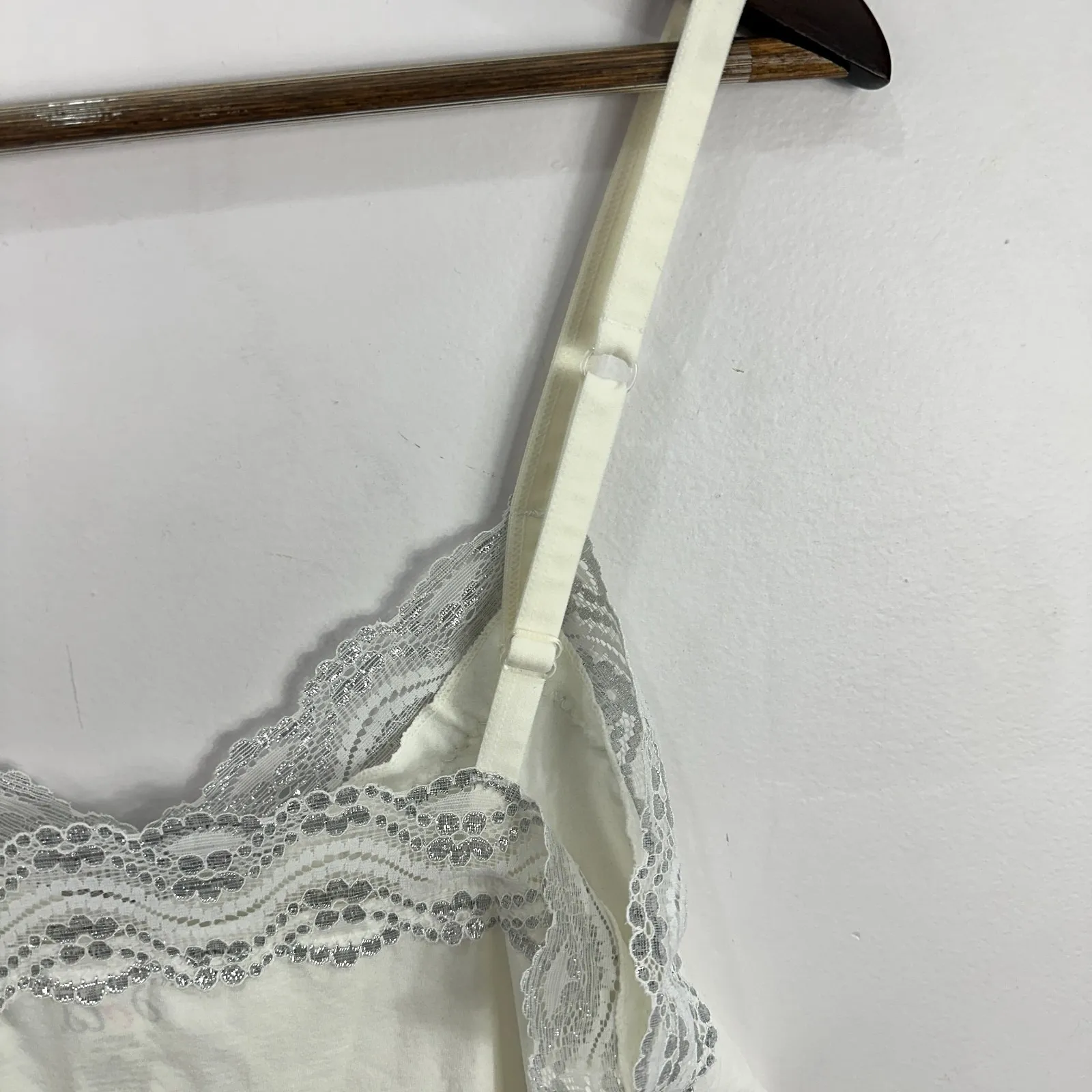 Dots Cami 3X White Silver Lace Trim Y2K Glam Coquette Layering Tank Top - Image 5