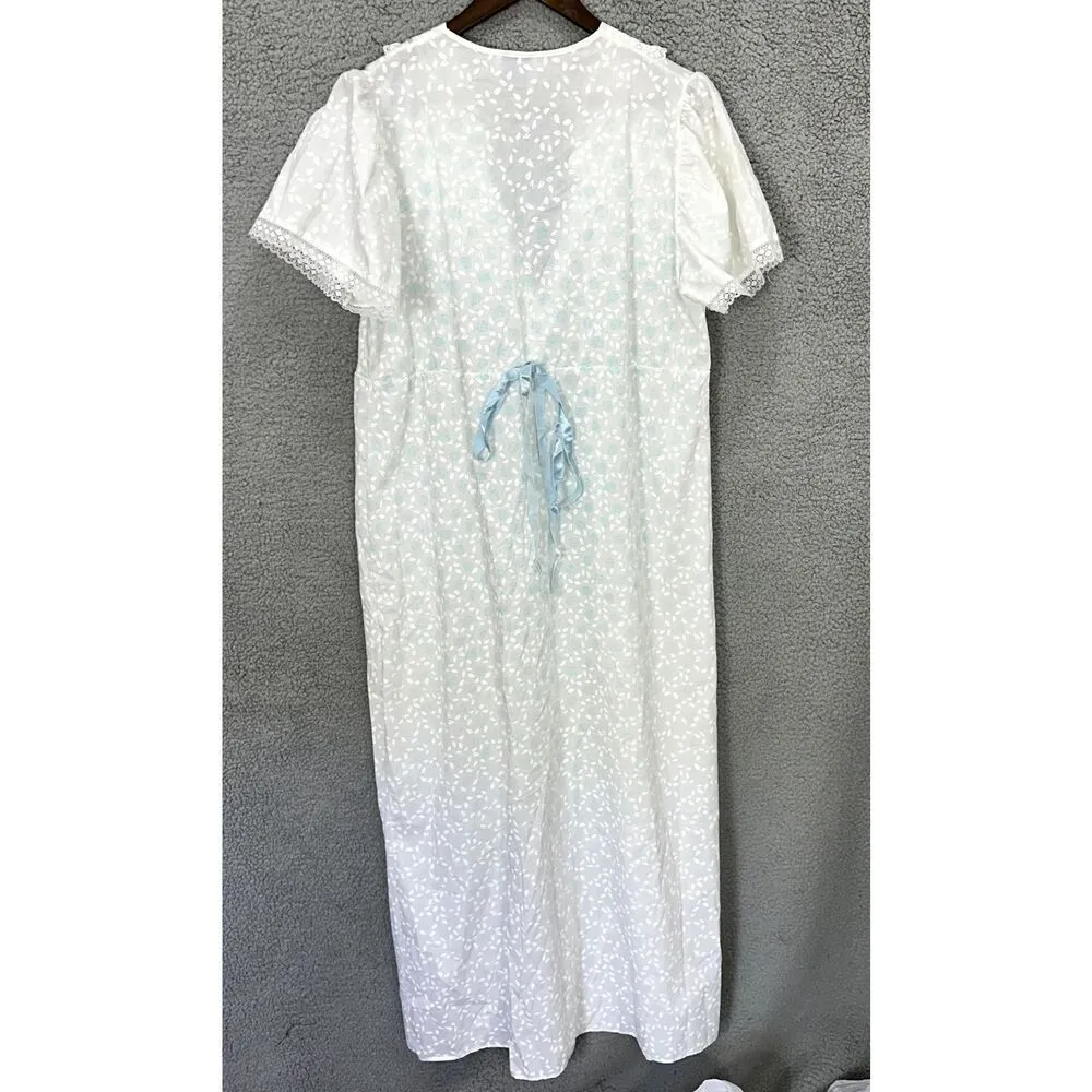 vtg BALLET NEW YORK Babydoll Gown Robe floral Lingerie Piegnoir modest cottage L Blue Size L - Image 2
