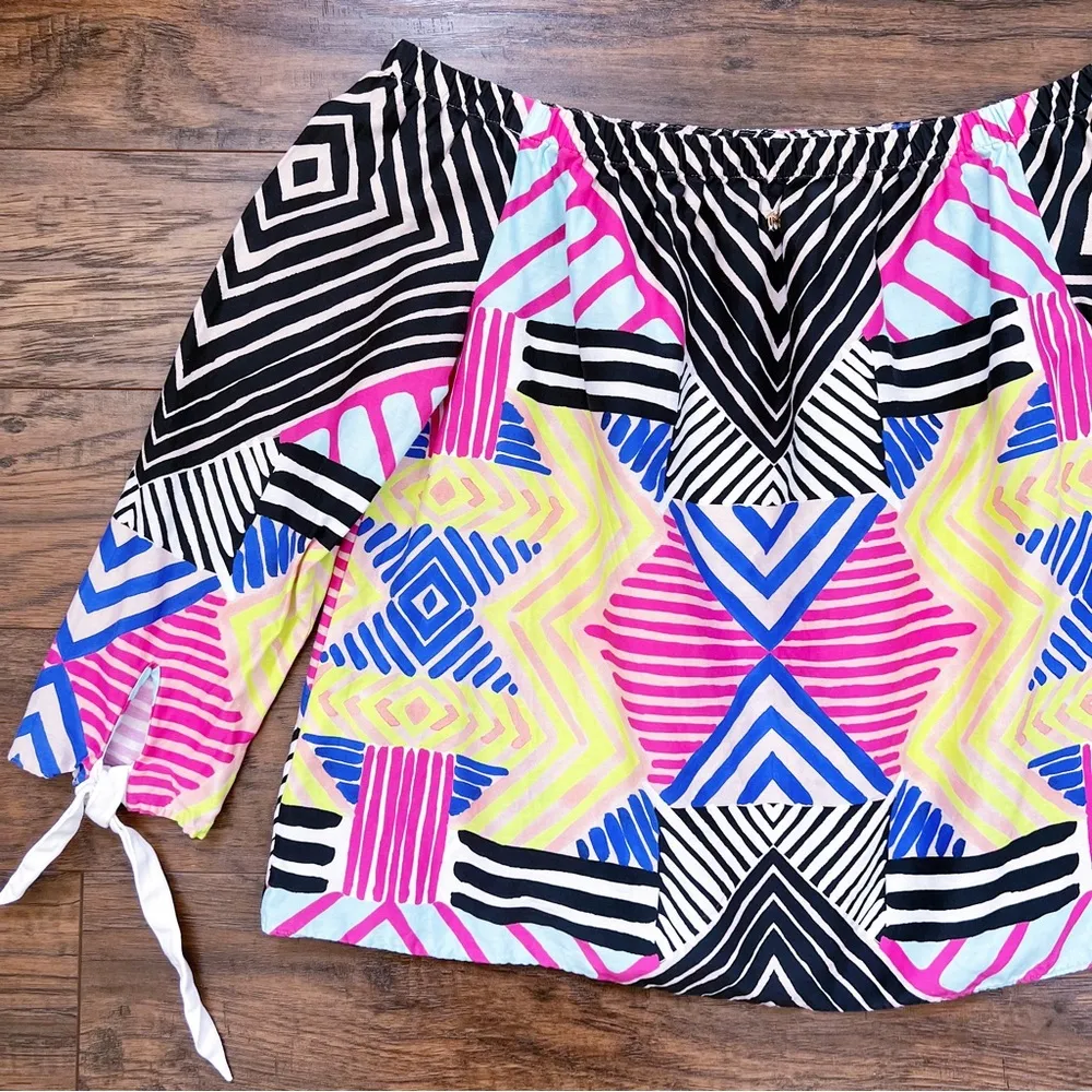 Marie Oliver • Off Shoulder Blouse geometric tribal print silk cotton top - Image 8