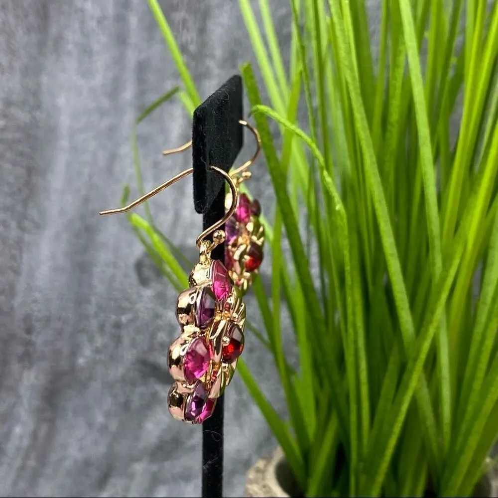 Dillard’s Flower Rhinestone Drop Dangle Earrings Pink Gold Pink - Image 9