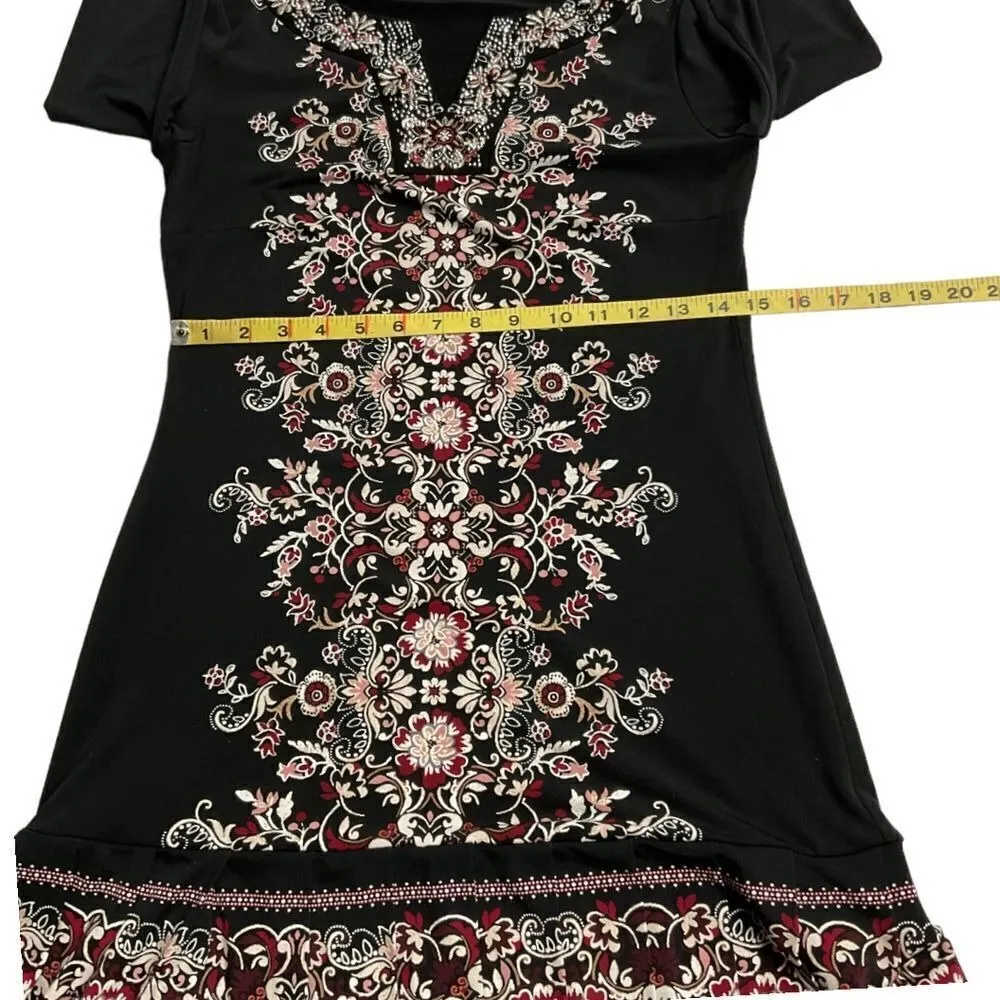 White House Black Market Embellished Shift Dress 3/4‎ Sleeve Pleat Hem Size XS - Image 11