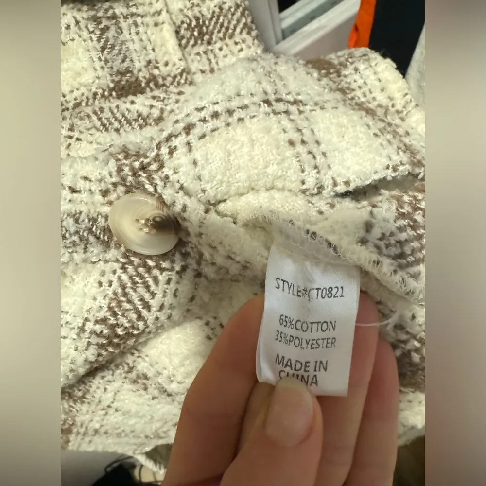 12th Tribe Beige Plaid Textured Jacket - Image 7