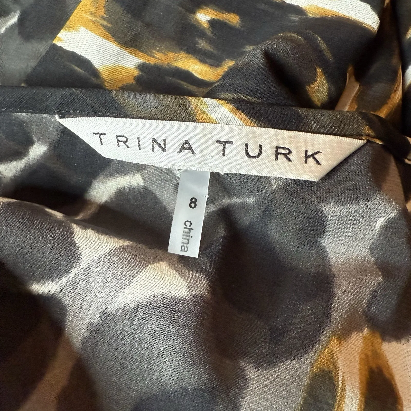 Trina Turk Georgette Dress Silk Leopard Kaftan Tunic M Two Piece Dolman Sleeve - Image 11