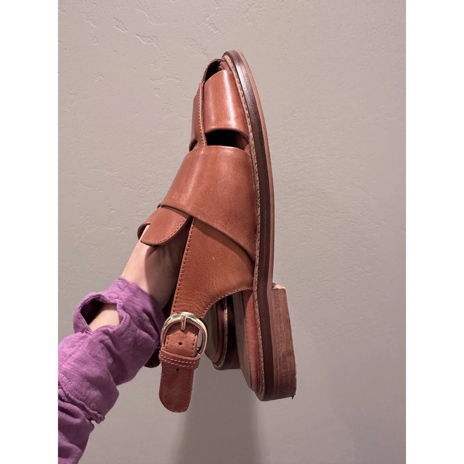 Free People Libby Fisher Flat Sandals Leather Buckle Size 6 - Image 3