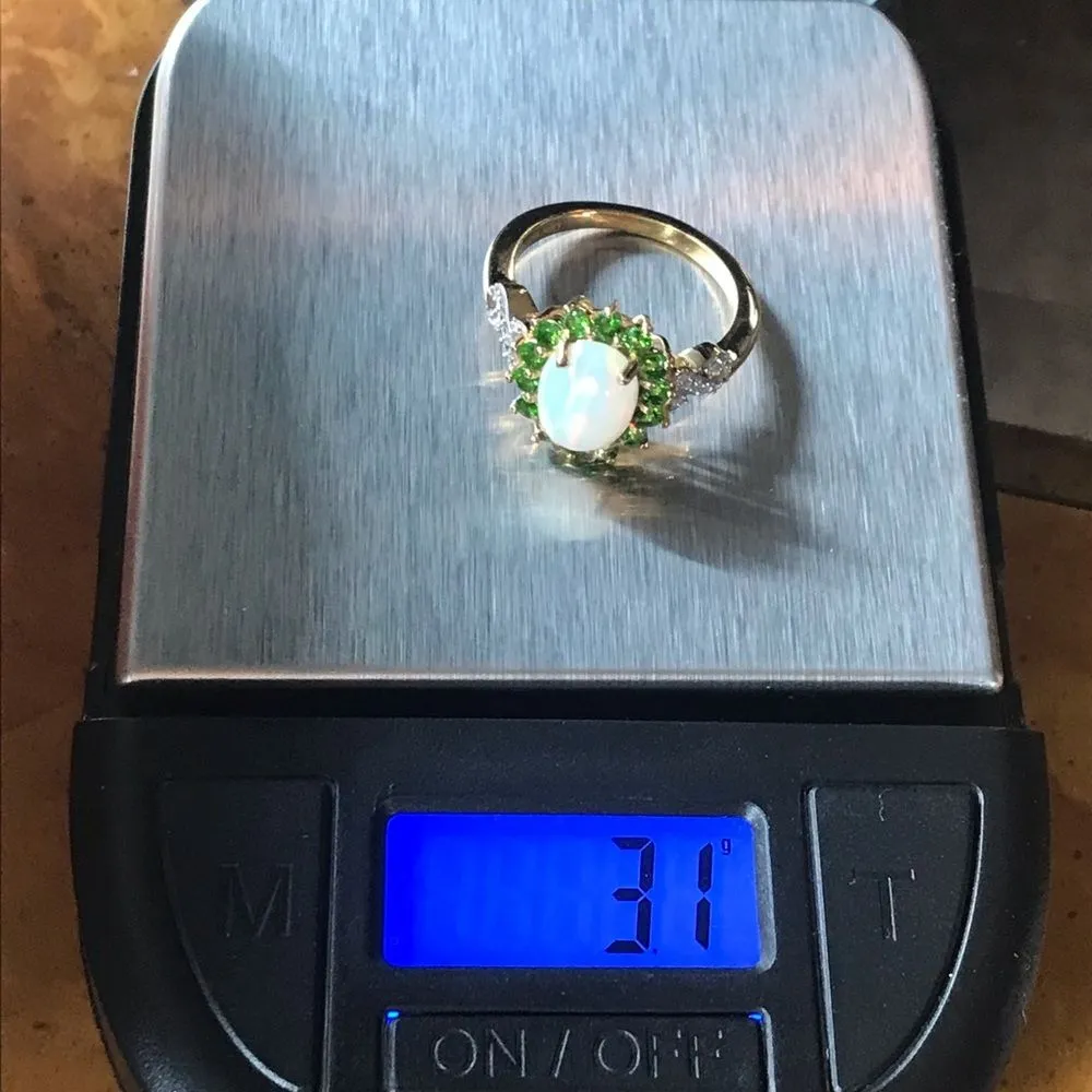 Natural Ethiopian Opal Chrome Diopside Sterling Silver Halo Ring Size 5.75 White - Image 8