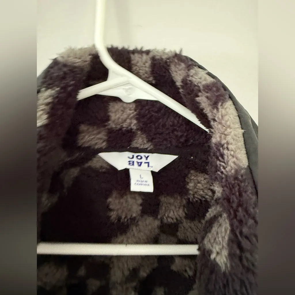 Joy Lab Oversized Checkered Loose Fit Fleece Cropped Jacket Black Green Size M L - Image 8