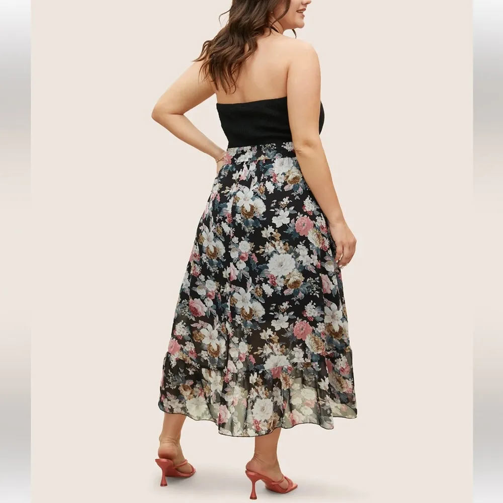 Halter Neck Patchwork Floral Belted Dress - Image 3