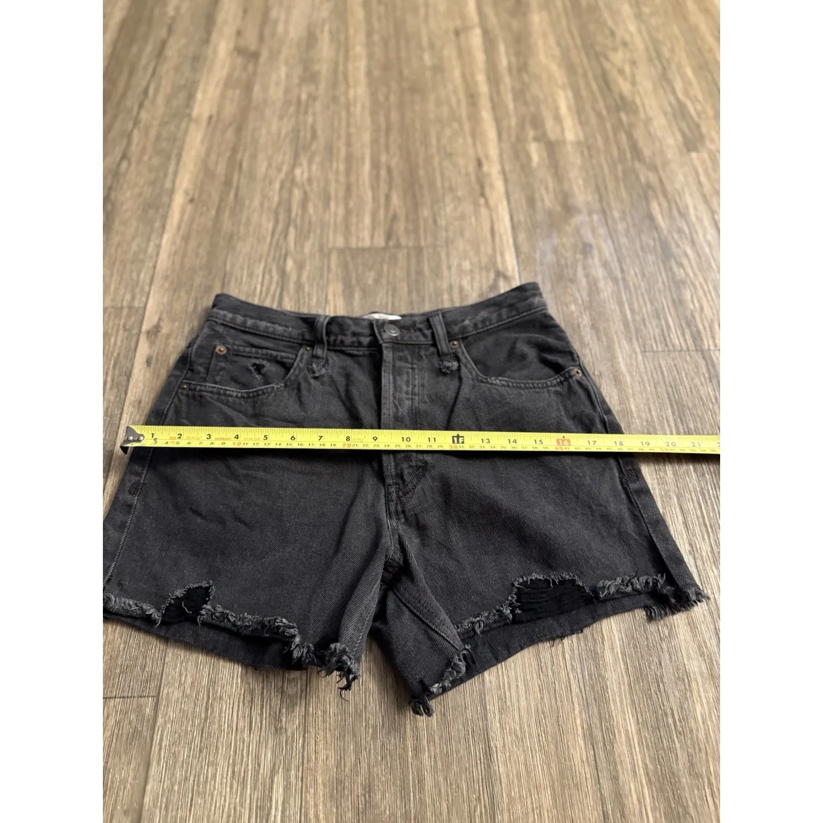 We the Free People Denim Cut Off‎ Makai High Rise Jean Shorts Black Sz 27 - Image 7