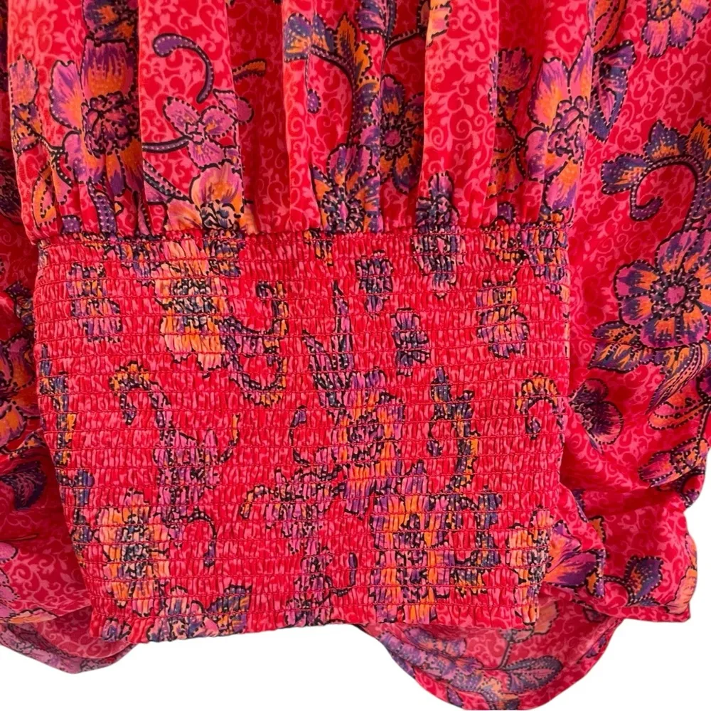 Free People Long Sleeve Floral V-Neck I Got You Printed Top Red Size Medium - Image 8