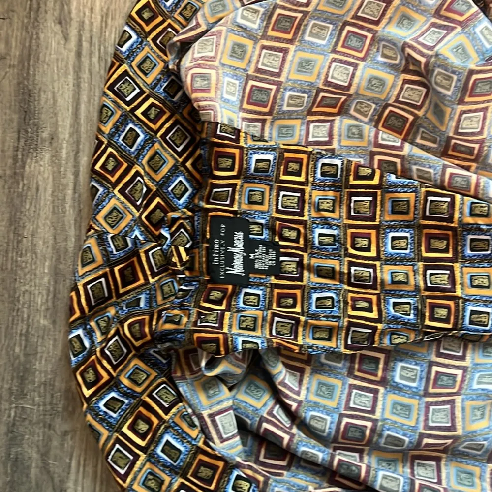 Neiman Marcus  INTIMO Sleep Dress 100% Silk Medium square pattern Long Gown #81 - Image 10