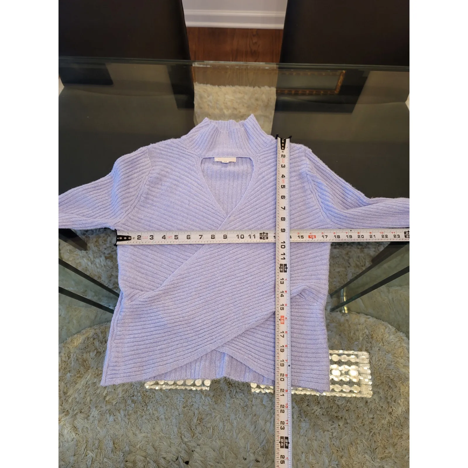 Pink Rose Sweater Women's Large Purple Cutout Mock Neck Long Sleeve Ribbed Knit - Image 10