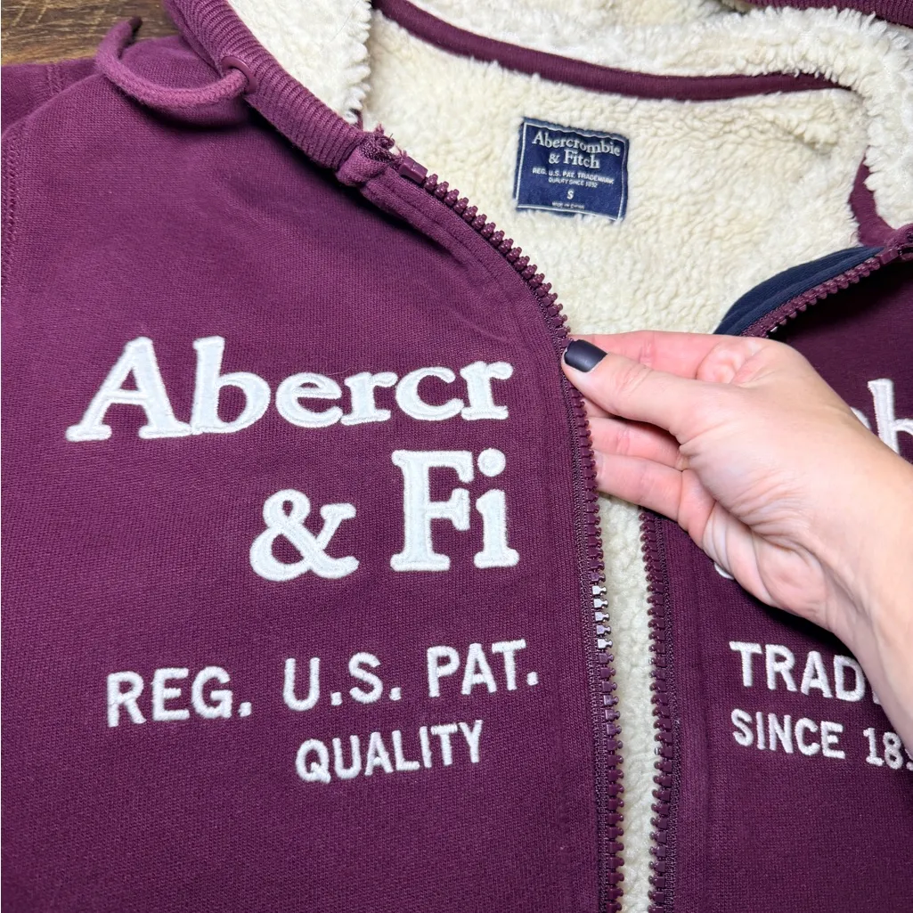 Vintage Abercrombie & Fitch Burgundy Zip-Up Hoodie Y2K 90s size small fleece - Image 7