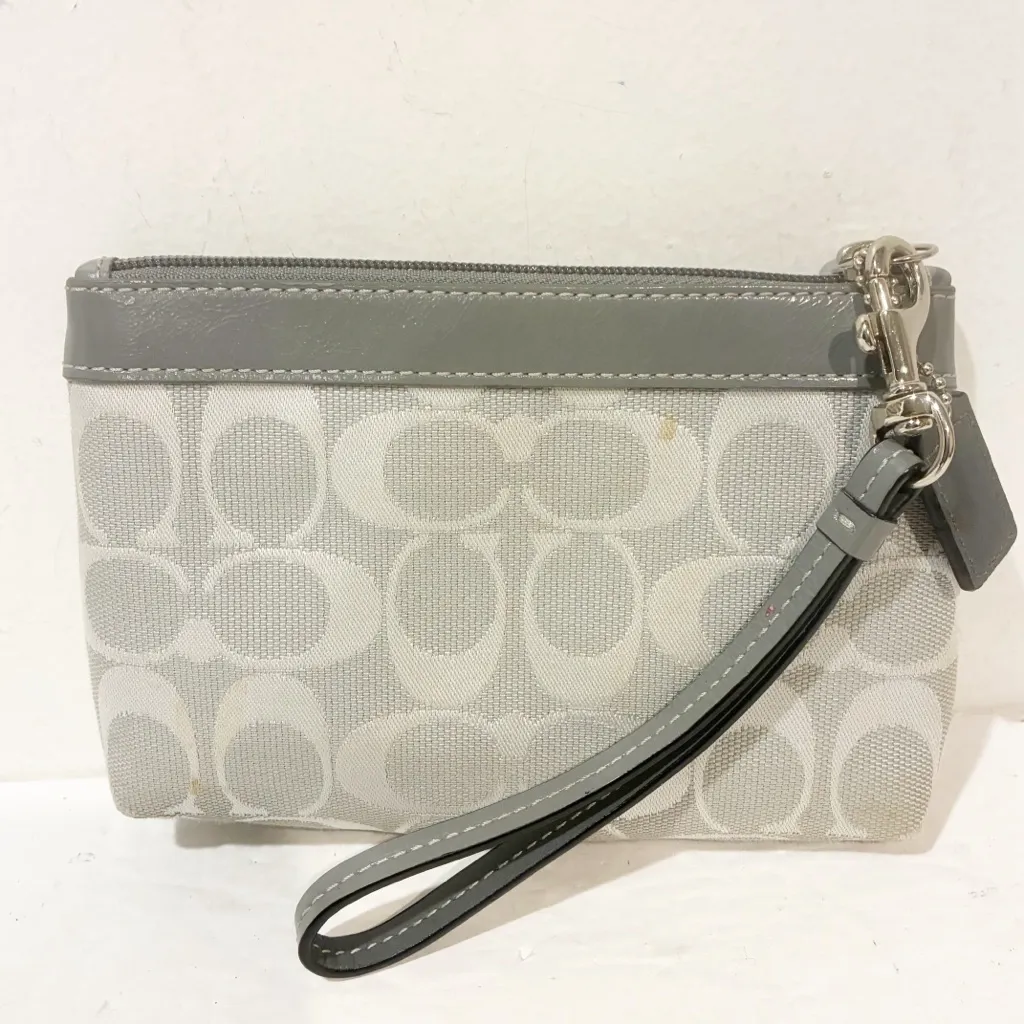 Coach Signature Gray Pleated Canvas Logo Wristlet Pouch Wallet - Image 6