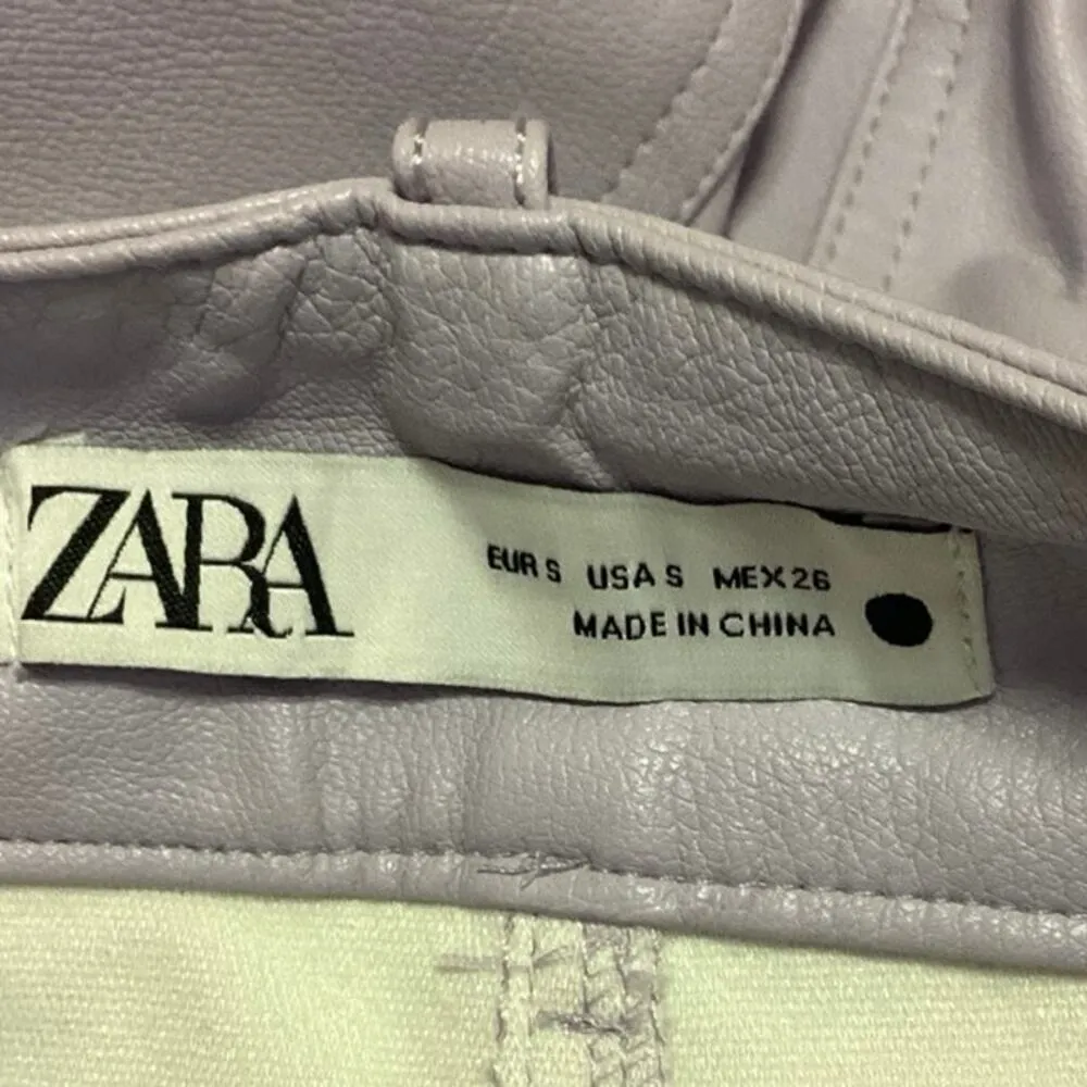 Zara Lilac Purple Wide Straight Leg Baggy  Leather Pockets Casual Ankle Pants S - Image 4