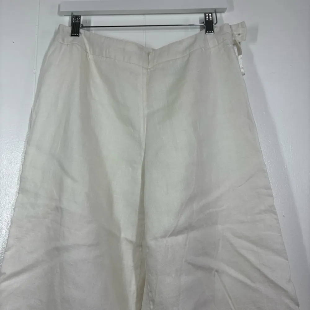 Lagenlook Linen White Trousers Pants Cropped Wide Leg Straight Womens 8 Coastal - Image 3
