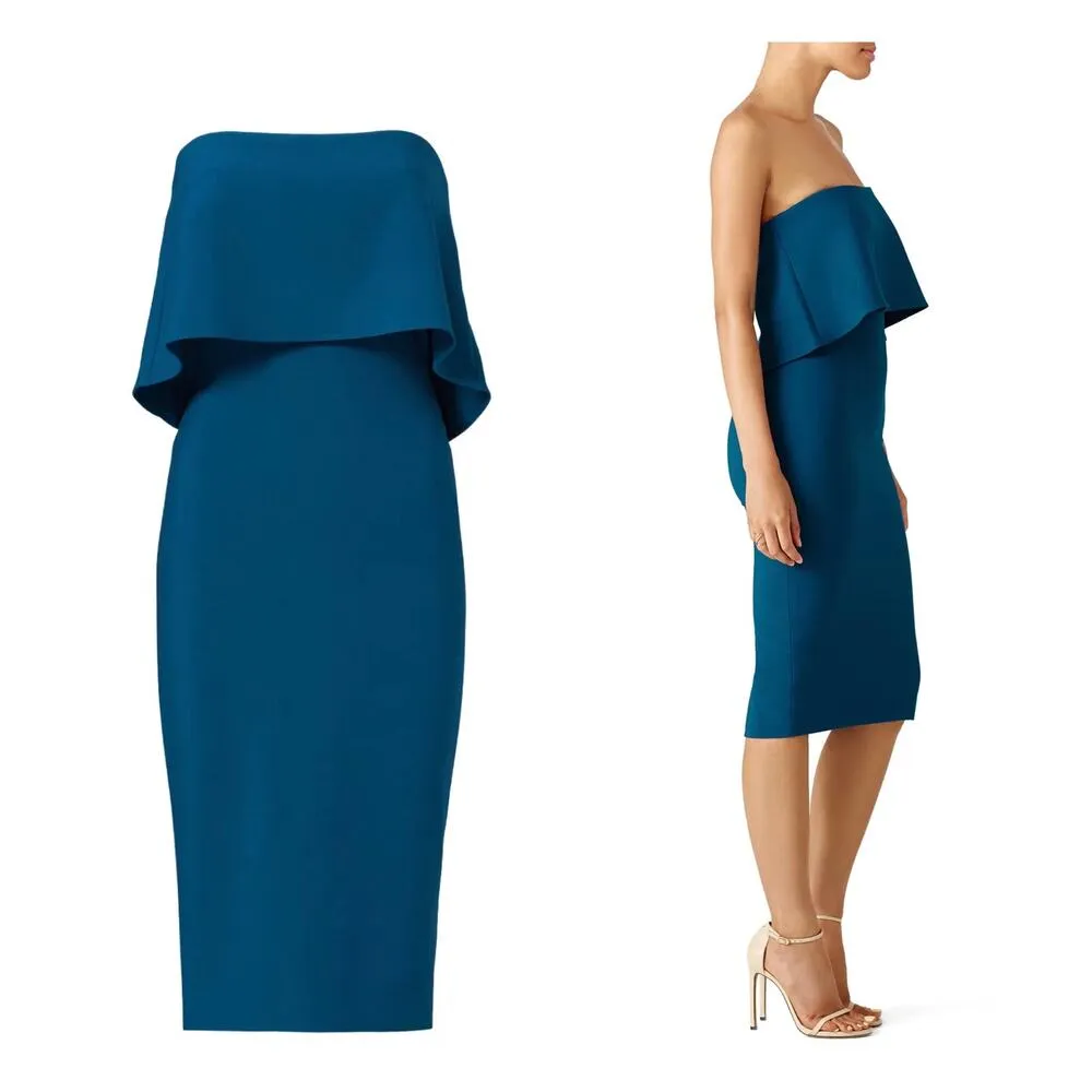 Likely Driggs Strapless Cocktail Dress Size 8 Knee Length One Shoulder Blue - Image 3