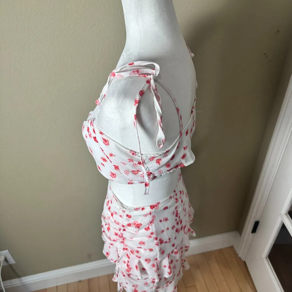 PRINCESS POLLY Two Piece Set Crop Top Tank & Ruched Mini Skirt Size 4 FLoral - Image 6