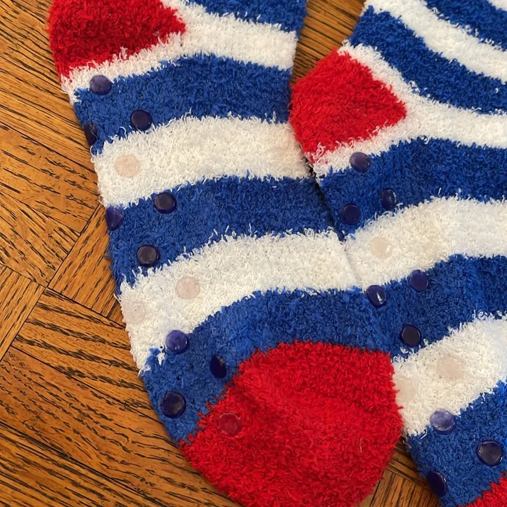 Striped Red and Blue Fuzzy Socks - Image 2