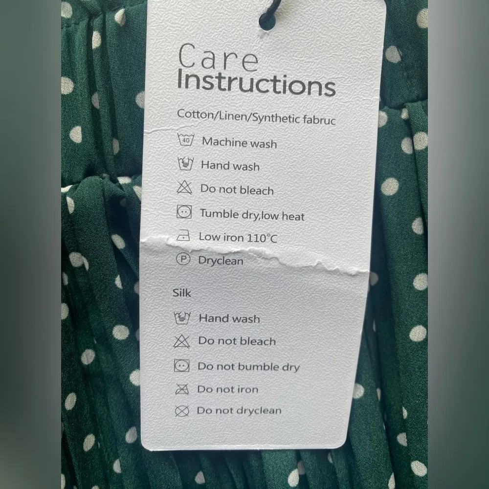 Exlura Women’s High Waist Green White Polka Dot Pleated Midi Swing Skirt Size XL - Image 12